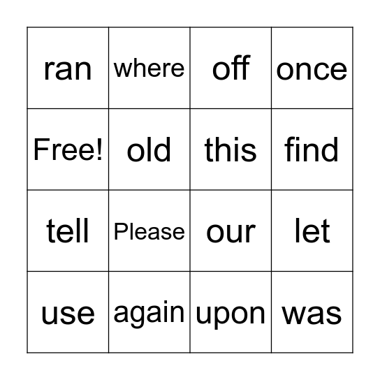 Sight words Bingo Card