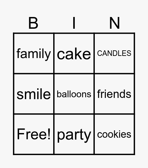יום הולדת Bingo Card