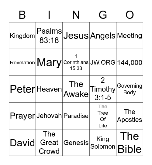 Family Worship Bingo Card