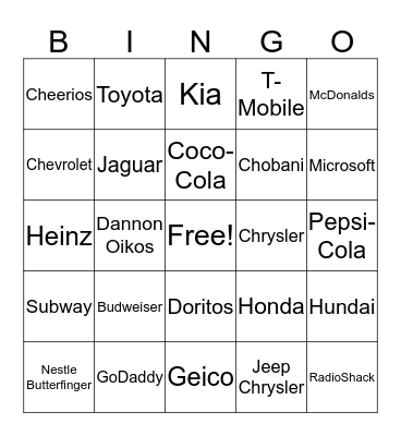 Tyler's Superbowl Bingo Card Bingo Card