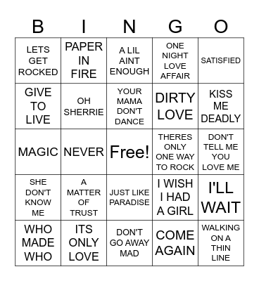 FRONT ROW 2 Bingo Card