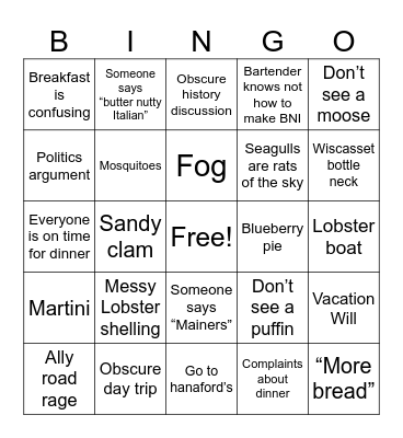 Maine 2023 Bingo Card