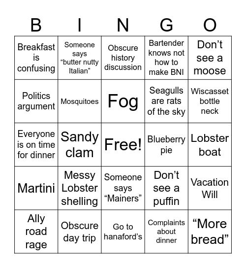 Maine 2023 Bingo Card