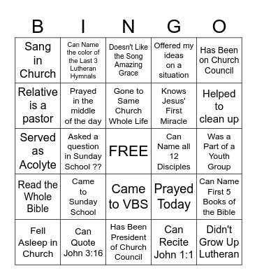 Church Bingo Card