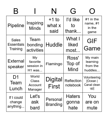 D1 Culture Pillar Bingo Card