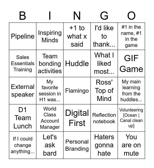 D1 Culture Pillar Bingo Card