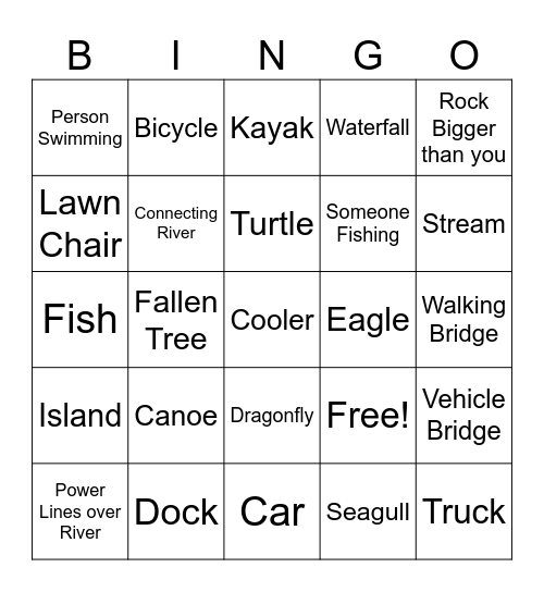 Canoeing Bingo Card