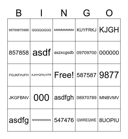 Dictionary Bingo Card