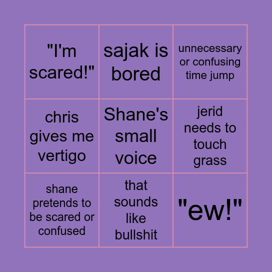 Shane Dawson Bingo Card