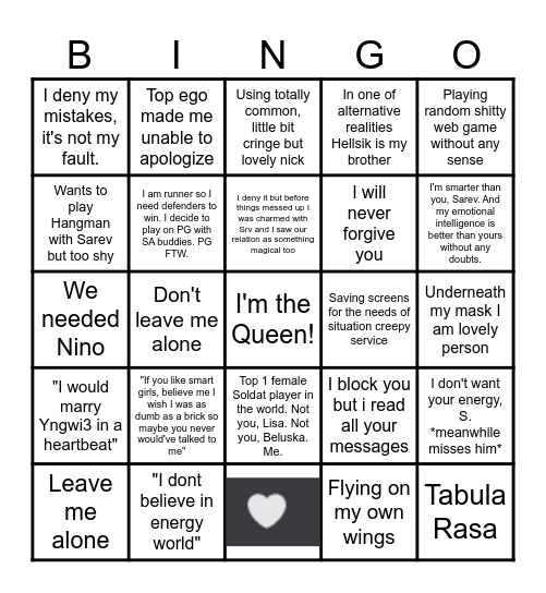 Angel Girl Bingo Card