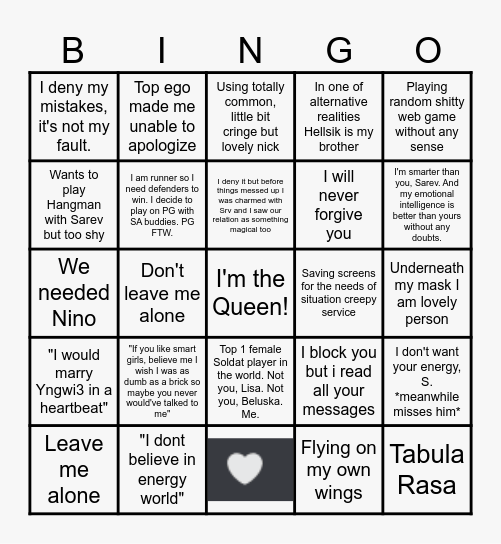 Angel Girl Bingo Card