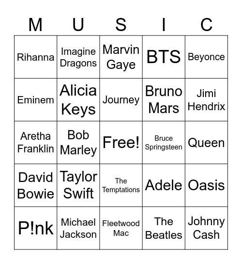 Music Bingo Card