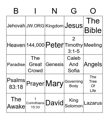 Family Worship Night Bingo Card