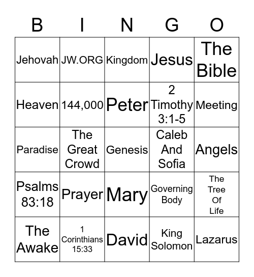 Family Worship Night Bingo Card