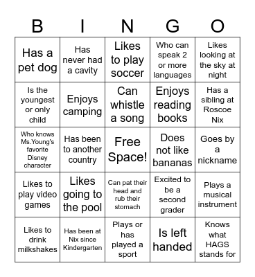 Get To Know You BINGO Card