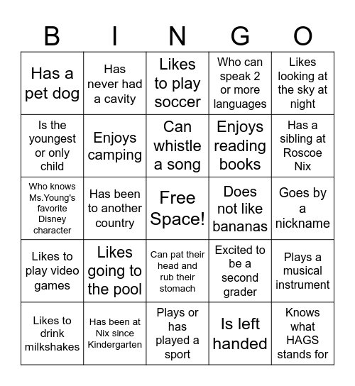 Get To Know You BINGO Card