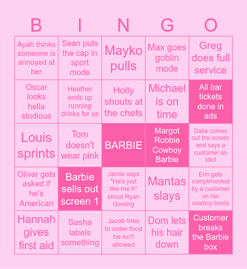 Barbie Bingo Card