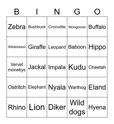ANIMINANIMAL BINGO Card