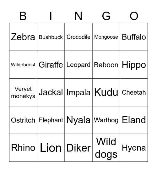 ANIMINANIMAL BINGO Card