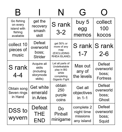 Sonic Frontiers Bingo Card