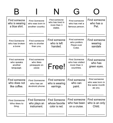 Find Someone Who Bingo Card