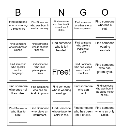 Find Someone Who Bingo Card