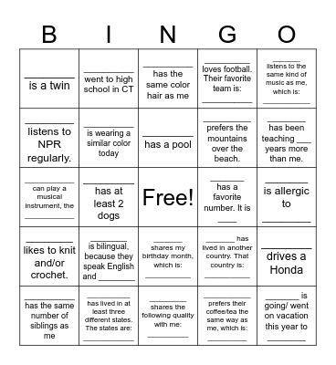 INTEL MATH ICEBREAKERD Bingo Card