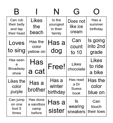 Nice To Meet You! Bingo Card