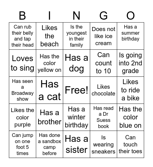 Nice To Meet You! Bingo Card