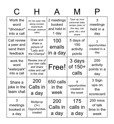 Lady and the Champs Bingo Card