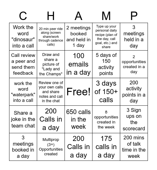 Lady and the Champs Bingo Card