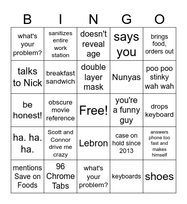 Jason Lumba Bingo Card