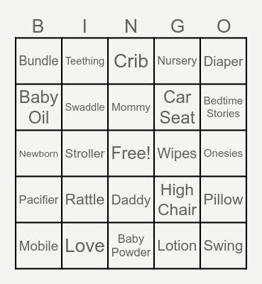 Masin Baby Shower Bingo Card