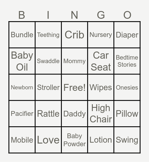 Masin Baby Shower Bingo Card