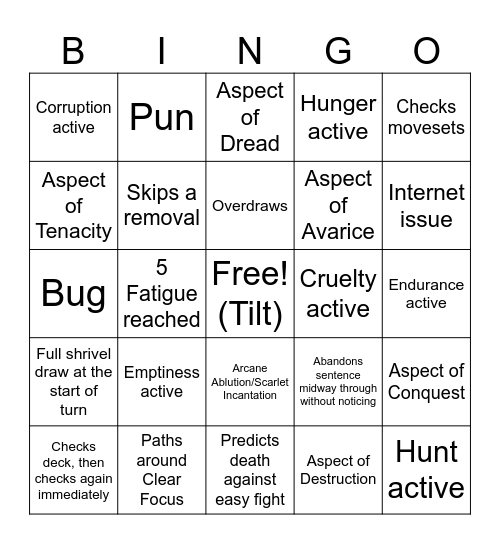 Falter Stream Bingo Card