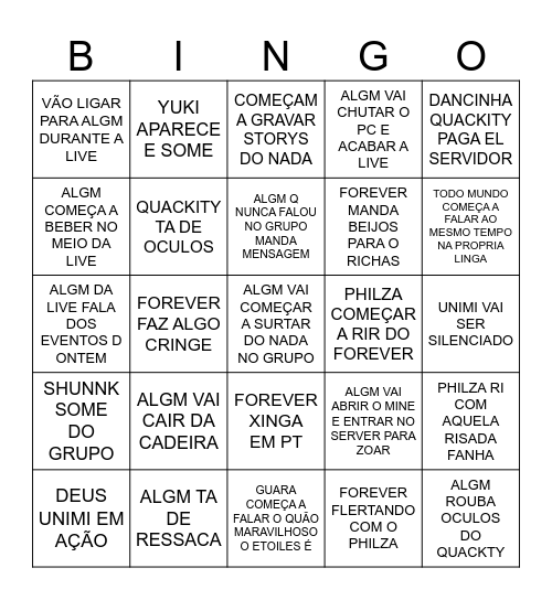 QSMP IRL Bingo Card