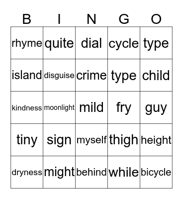 Long i sounds Bingo Card