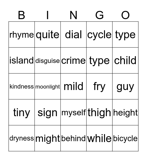 Long i sounds Bingo Card