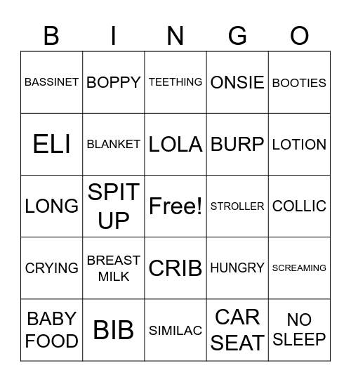 BABY SHOWER BINGO Card