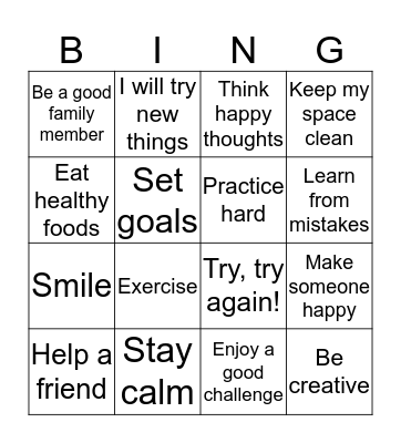 Self-Esteem Bingo Card