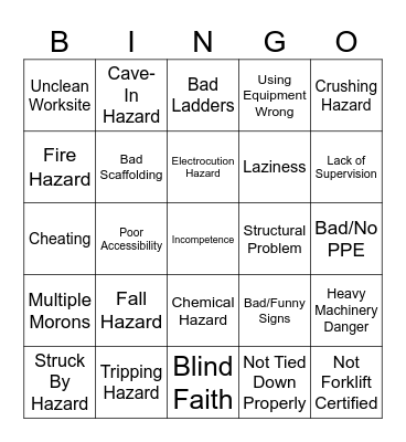 Bad OSHA Bingo Card
