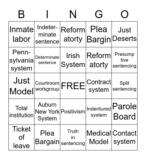 Probation & Parole Bingo Card