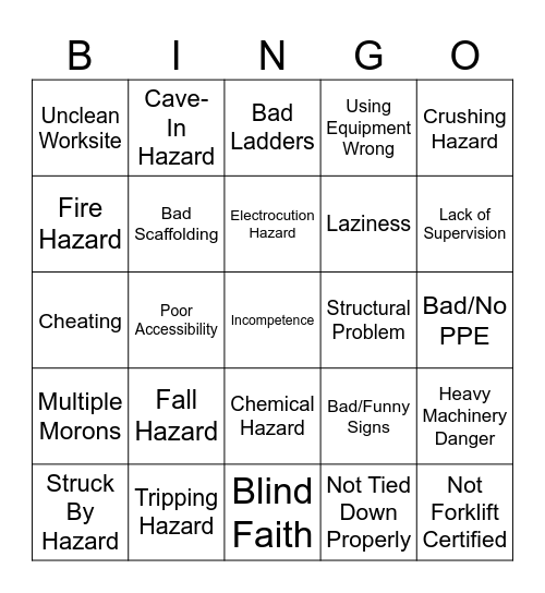 Bad OSHA Bingo Card