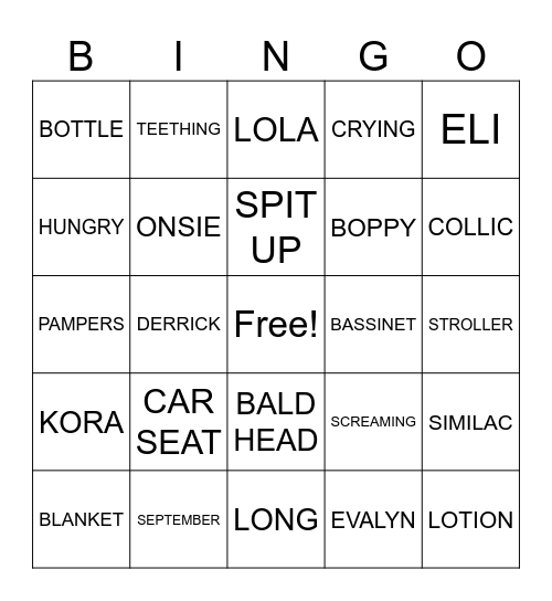 BABY SHOWER BINGO Card