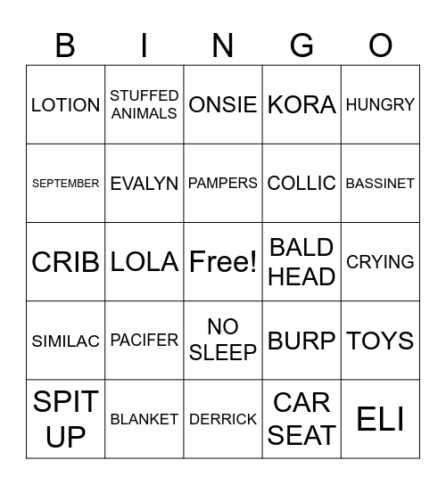 BABY SHOWER BINGO Card