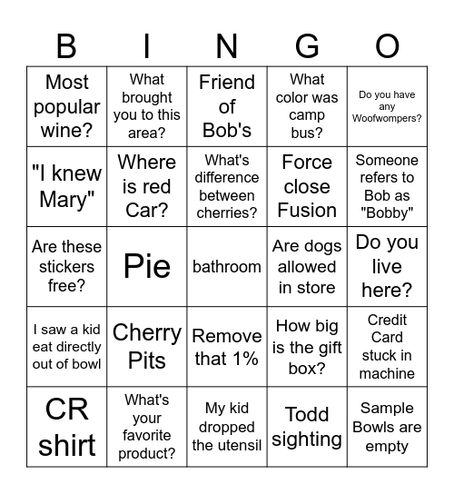 Cherry Republic Retail 2023 Bingo Card
