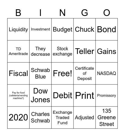 Schwingo Bingo Card