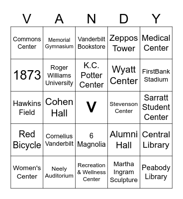 Vanderbilt Campus Bingo! Bingo Card