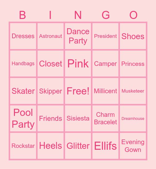 Sisiesta Barbie Bingo! Bingo Card