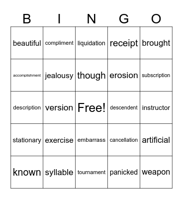 Untitled Bingo Card